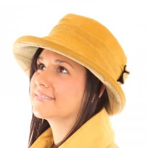 LADIES YELLOW WAX HAT WITH TWEED BOW