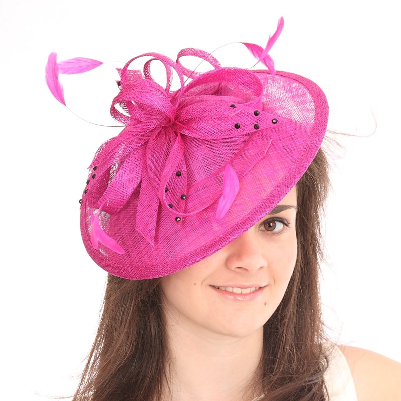 Formal Hat Wedding Fascinator Large Disc Pink Red Coral Turquoise Green